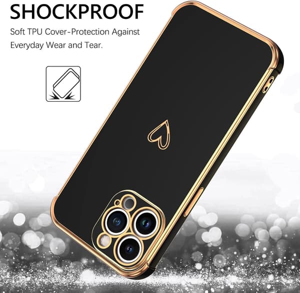 FODRAL TILL IPHONE 13 PRO MAX SVART GULD SILIKON A2484 A2641