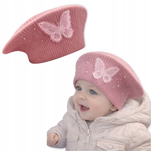 Piger baret 46-50 sommerfuglehat perler elegant forår mørk pudder