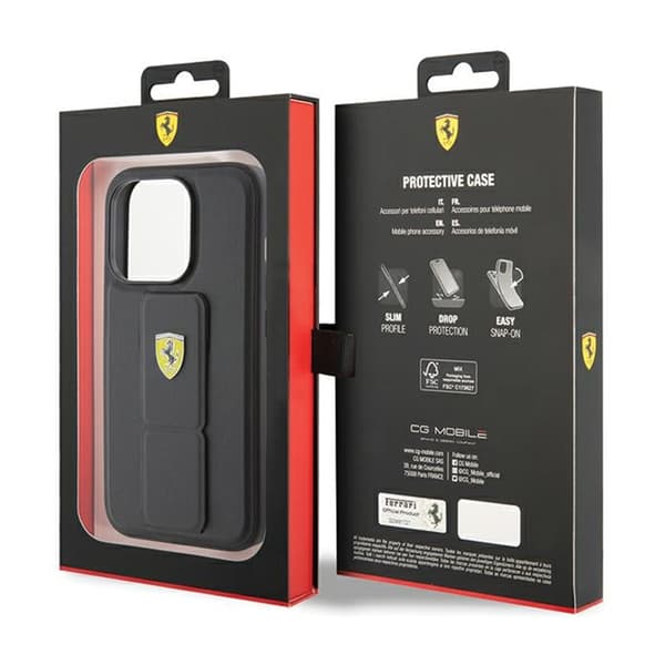 Ferrari Grip Stand Metal Logo - iPhone 15 Pro cover (sort)