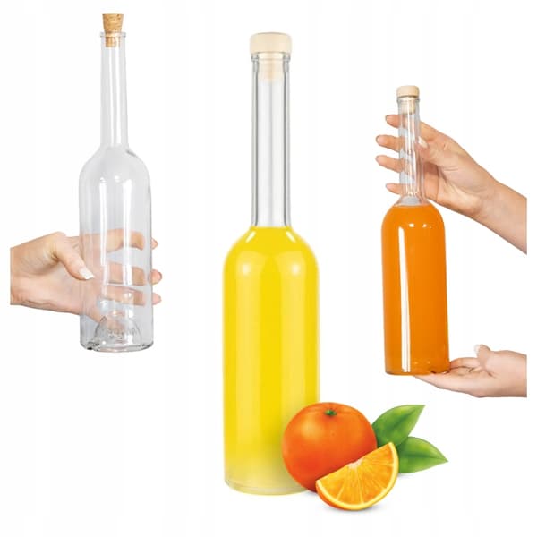 5x FENICE glasflaskor 500ml med kork för likörer, vinflaskor 0,5l