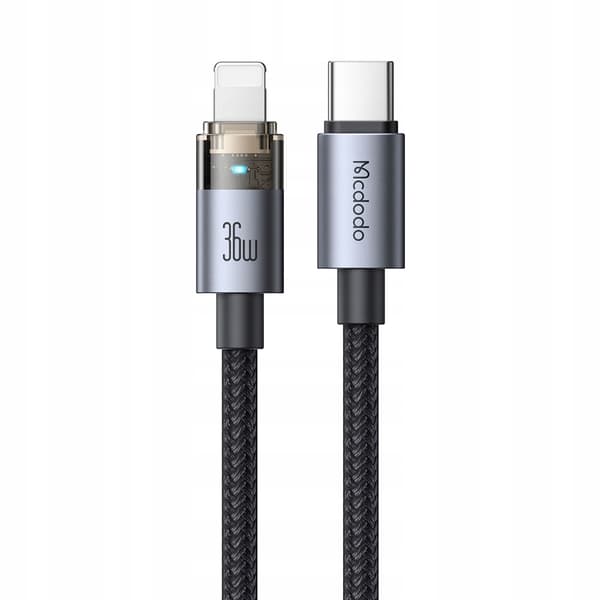 MCDODO USB-C KABEL HURTIG OPLADNING TIL IPHONE LIGHTNING 36W 1M LED SORT
