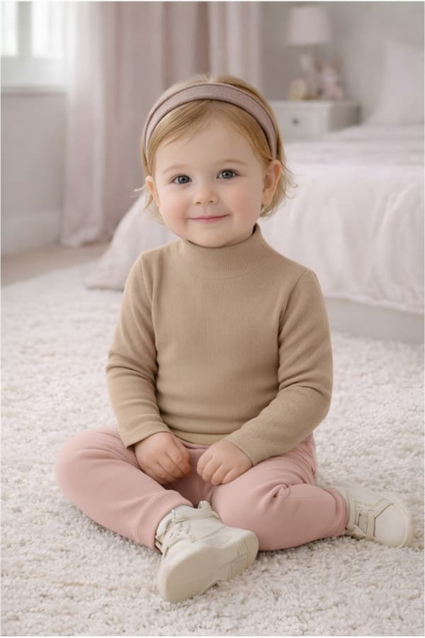 BARN HALV POLTTRÖJA 104 RIBBAD BOMULL ELASTISK DARTOMIK BEIGE