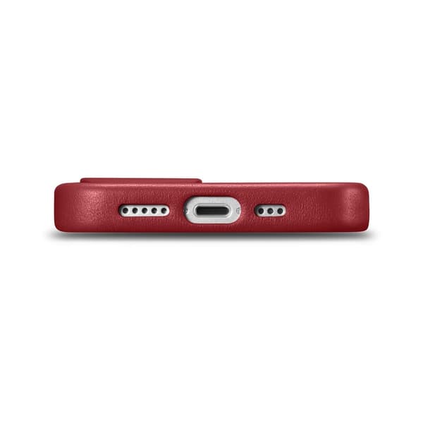 iCarer Case Läderfodral i äkta läder för iPhone 14 Plus rött (MagSafe-kompatibelt)