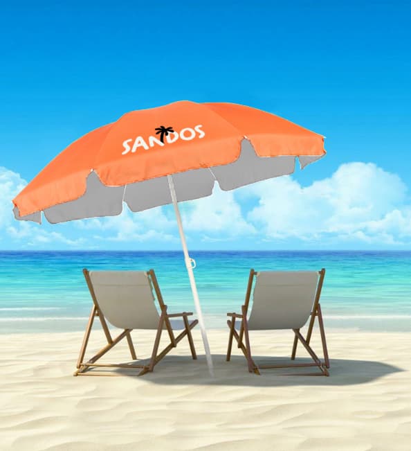 Korallfärgad strandparasoll med UV-skydd