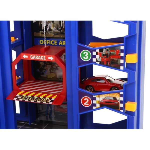 Parkering i flere niveauer, garage med elevator, helikopter og biler