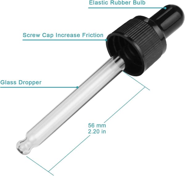 BLÅ GLASFLASKA MED DROPPER FÖR ETERISKA OLJOR, TOM, 30 ml x4