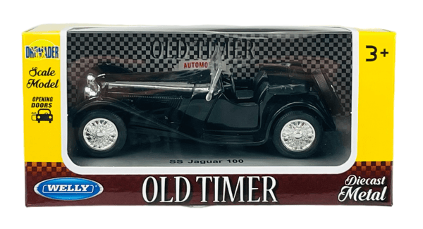 WELLY OLD TIMER SS JAGUAR 100 ILMAN KATTOA MUSTA 1:34 98876