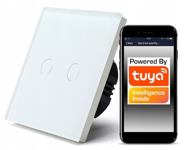 TUYA WiFi Touch Switch 2-kreds hvid #med N/uden N