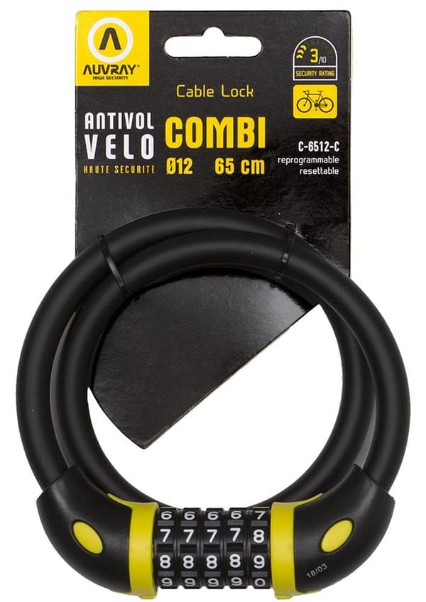 AUVRAY COMBI 65 stålkabel med kombinationslås - længde 65 cm, diameter 12 mm