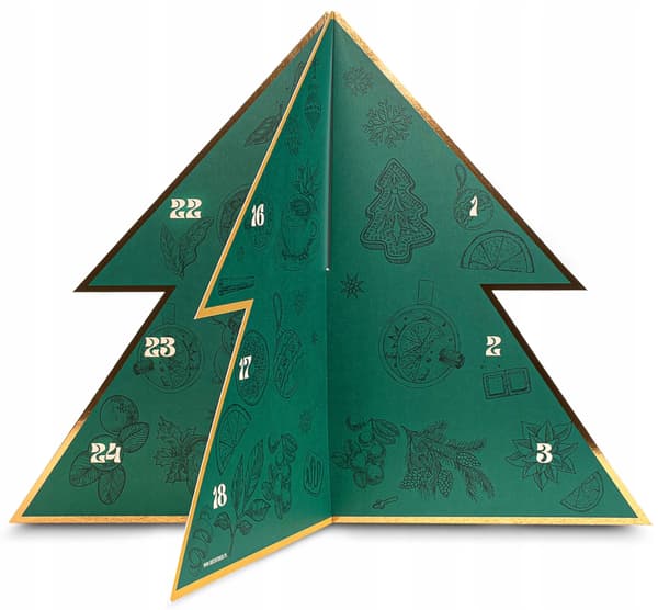 Adventskalender med te, stående 3D-julgran, julpresent