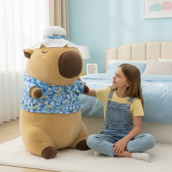 Stor plysdyrpude til ferielegetøj, capybara, 100 cm