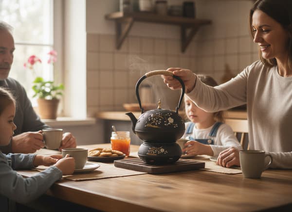 Støbejernskedel 1L urteteinfuser 2 støbejernskopper + tevarmer