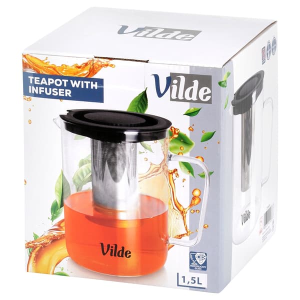 Värmetålig glaskanna med teinfuser 1,5 l