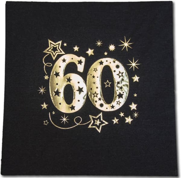 Servietter 60 års fødselsdag sort guld 33x33cm 20 stk.