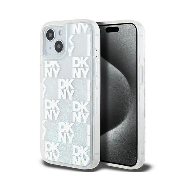 DKNY Liquid Glitter Multilogo - iPhone 15 / 14 / 13 Skal (Vit)