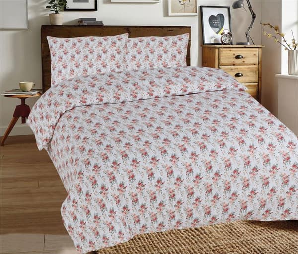 Flannel Sengesæt 220x200 F83A Lyserøde Blomster