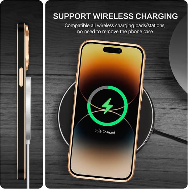 ETUI TIL APPLE IPHONE 14 PRO MAX SILIKONE SORT GULD MAGSAFE A2894 A2651