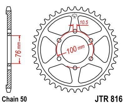 JT R816-48 stål baghjul, 48T, størrelse 530