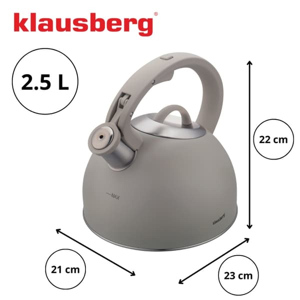 STÅLKEDEL MED FLØJTE 2,5L KLAUSBERG KB-7912