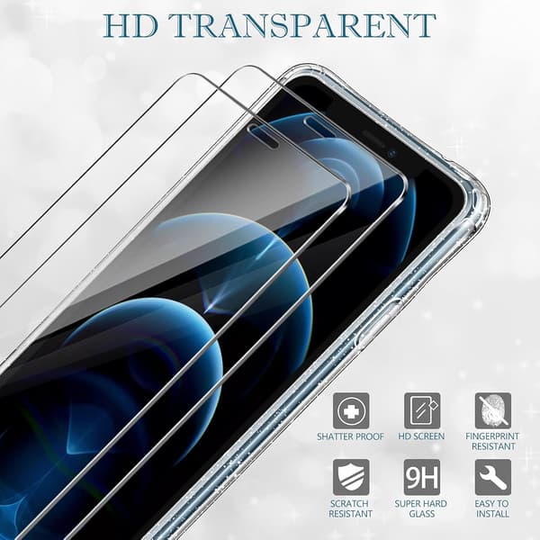 ETUI TIL APPLE IPHONE 12 PRO TRANSPARENT GLASSY 2X HÆRDET GLAS