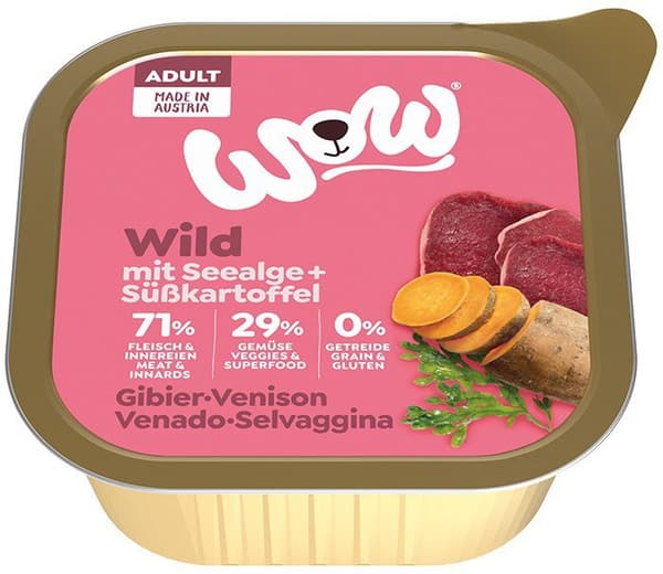 WOW | Våtfoder för hundar | Tray 150g - WOW Wild - viltkött med alger och sötpotatis 150g