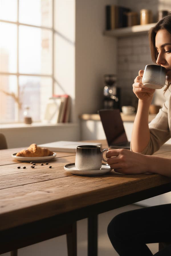 KERAMISK KOPP 120 ML ELEGANT DESIGN MED KAFFETALLRIK