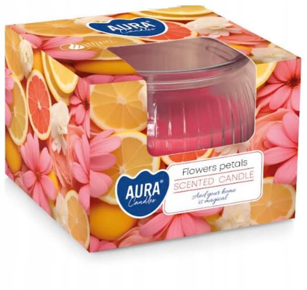 Duftende paraffinlys Blomsterblade glas Aura 1 stk.