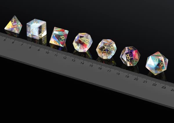 RPG terninger i farvet glas med 7 krystalterninger