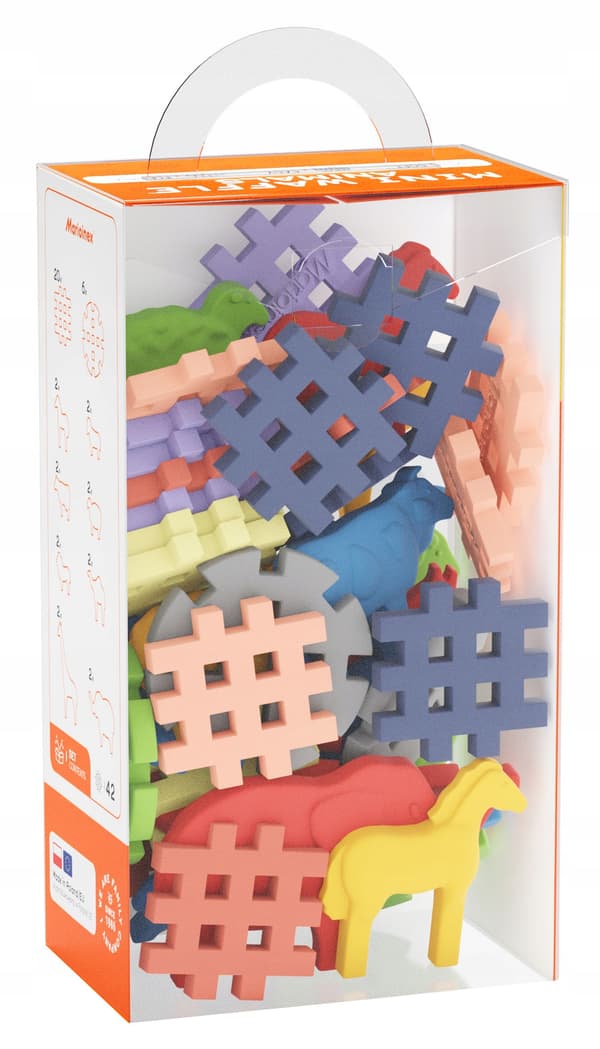 Marioinex WAFFLE mini Djurklossar, 42 delar inklusive 16 djur