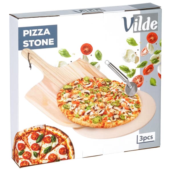 Tulikivinen pizzakivi lapiolla ja veitsellä 3 kpl