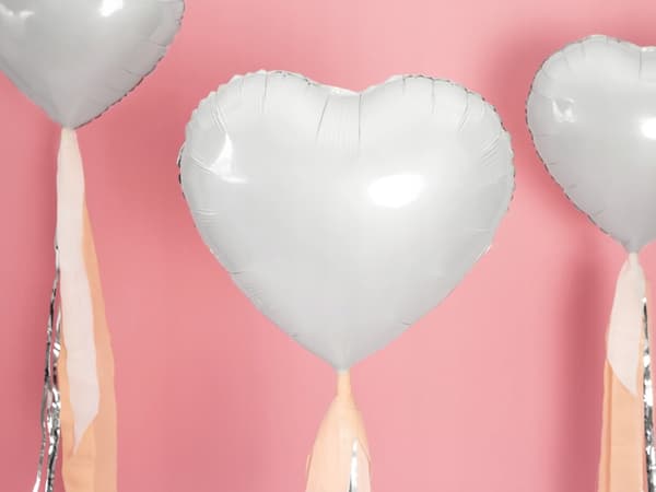 Hjertefolieballon, 45 cm, hvid, 1 stk.