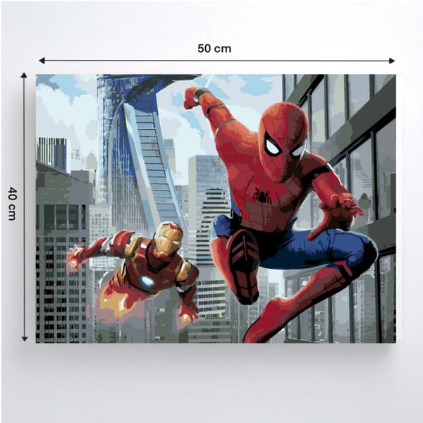 MÅLNING MED SIFFROR Bilder att måla - Spider-Man och Iron Man 50x40 cm
