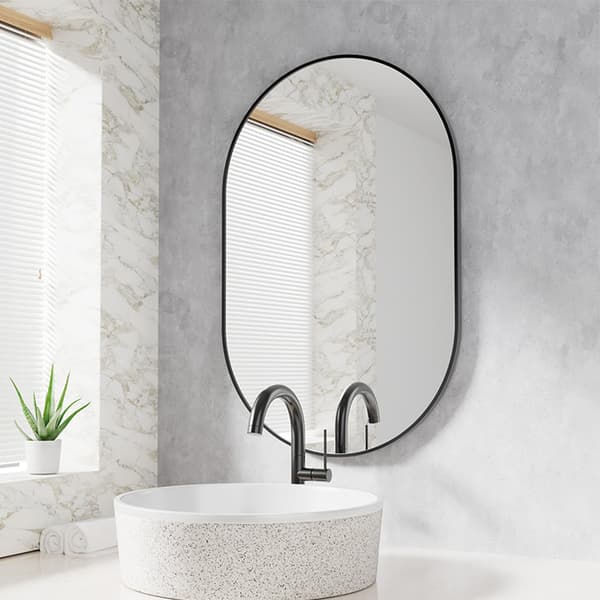Ovalt spejl 100x50 cm sort ramme