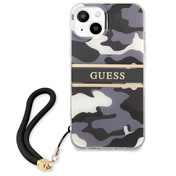 Guess GUHCP13MKCABBK iPhone 13 / 14 / 156.1 sort/sort hårdt etui Camo Strap Collection
