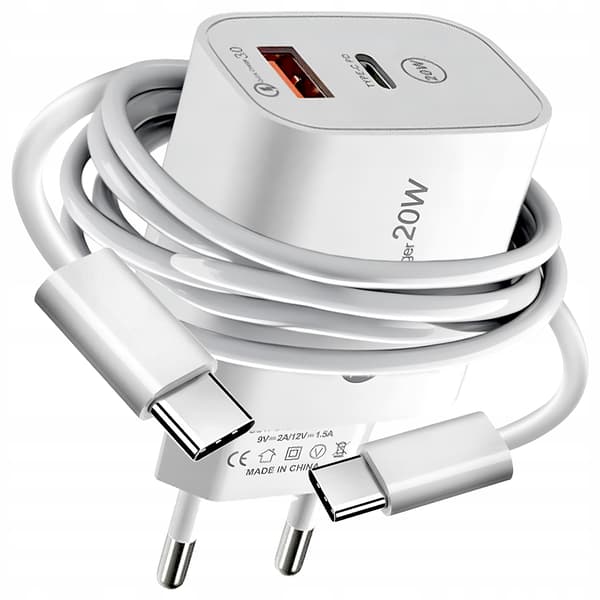 SEINÄLATURIN SOVITTIN + USB TYPE-C -KAAPELI 20 W PIKALATAUS