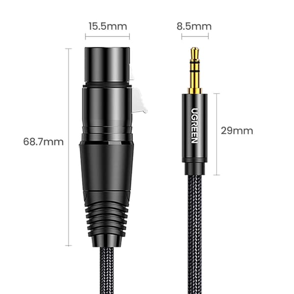 Ugreen lydkabel 3,5 mm mini-jack (han) - XLR (hun) 1m sort (AV182)