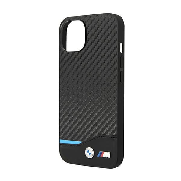 BMW Læder Carbon Blue Line - iPhone 14 Etui (Sort)