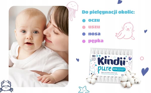 HH Kindii Pure bomullspinnar för barn 60 st. papperskartong