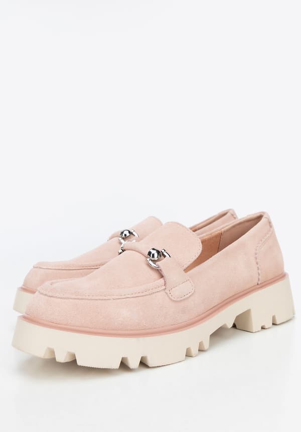 Wittchen dam mocka loafers med spänne rosa
