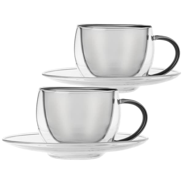 Dobbeltvæggede termokrus med underkop til espresso DOUBLE 90 ml 2 stk.