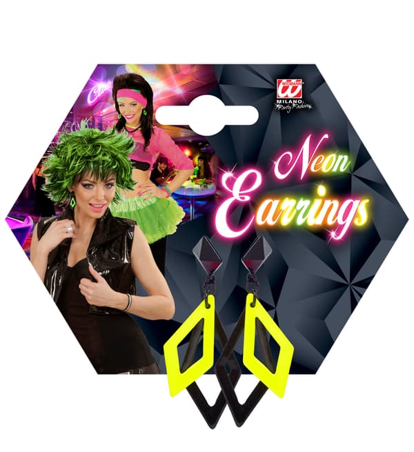 Gule Sorte Neon Diamant Øreringe 80'er Disco