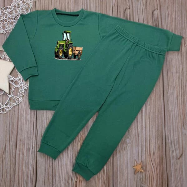 BARNPYJAMAS 122 för POJKAR 100 % bomull TRAKTOR tryck flaska