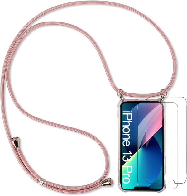 SILIKONEETUG MED KÆDE TIL APPLE IPHONE 13 PRO PINK A2483 A2636