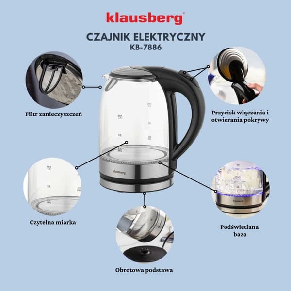 ELEKTRISK GLASKEDEL 1,7L KLAUSBERG KB-7886 LED