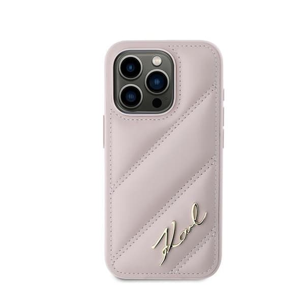 Karl Lagerfeld Diagonal Quilted Script - iPhone 15 Pro-skal (rosa)