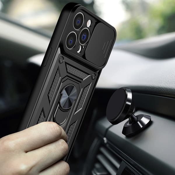 Hybrid Armor Camshield iPhone 14 Plus-skal med kameraskydd, blå