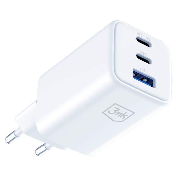 Tilbehør - 3mk Hyper GaN Oplader 65W QC4+ PD PPS USB 1A2C Hvid EU