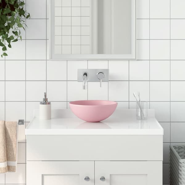 vidaXL badeværelsesvask, keramik, mat pink, rund