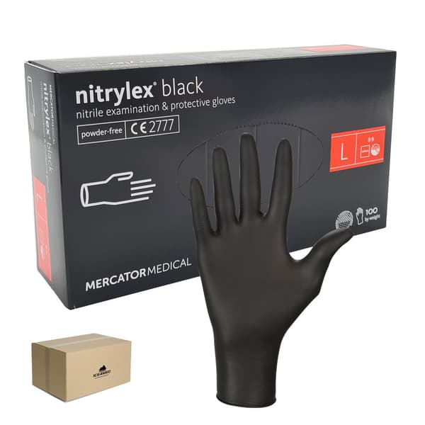 Nitrilhandsker L sorte Mercator Nitrylex Sort 100 stk. karton 10-pak