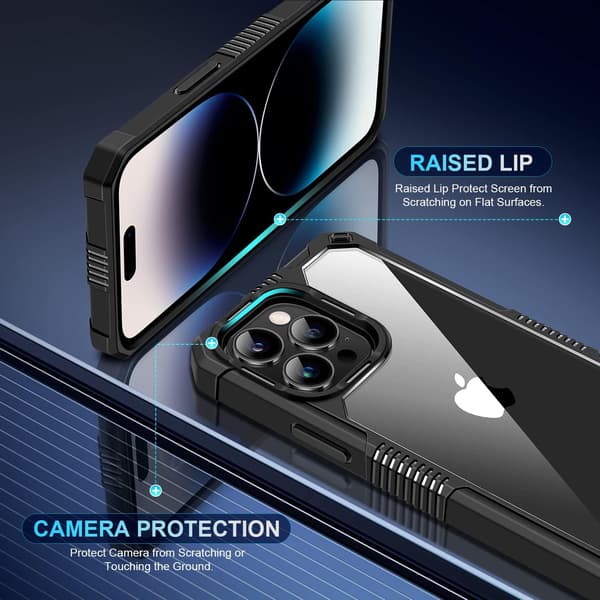 ETUI TIL IPHONE 14 PRO MAX 6,7' KLAR BAGSIDEN SORT RAMME